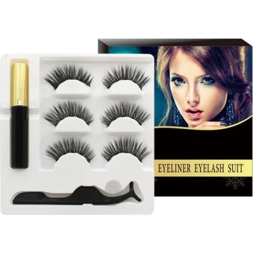 20set/lot (3Pairs False Eyelashes+Eyeliner+Tweezers) 3D Mink Hair Magnetic Self-adhesion Three In One Suits Makeup Tools HA1876