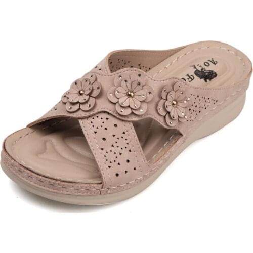 2021 New Womens Chunky Slippers, Summer Flower Sandals, Vacation Leisure Beach Shoes, Lightweight Flip-flops Platform Shoe