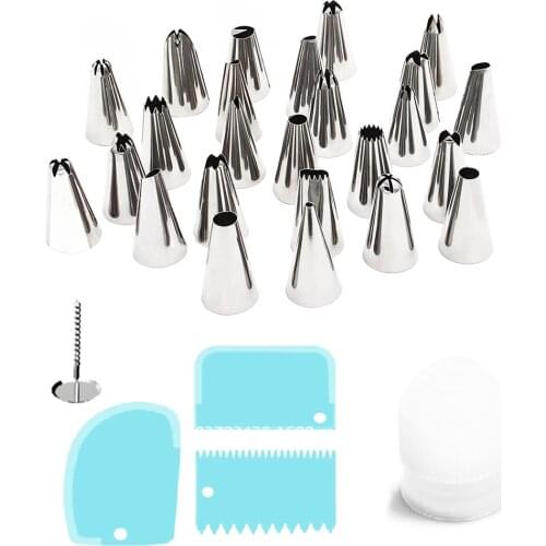 32PCS Baking Nozzle Decoration Set Cake Decorating Tool Button Nozzle Silicone Bag Cream Scraper Converter Cristmas Decoration