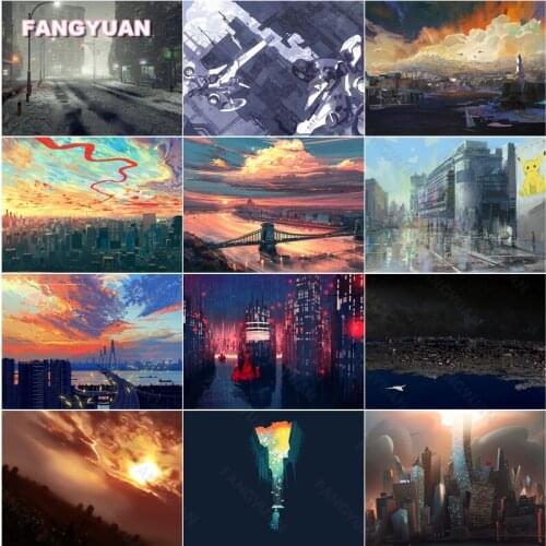 5D Diy Diamond Painting City Landscape Mosaic Paintings Sunset Heavy Fog Weather Cross Stitch Kit Color Cloud Diamond Embroidery