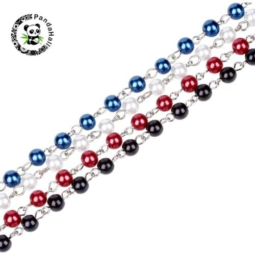 6mm Glass Pearl Beads Chains Platinum Jewelry Findings For Necklaces Bracelets Earrings Making DIY White Blalck Red 1m/strand