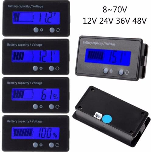 8-70V Blue LCD Acid Lead Lithium Battery Capacity Indicator Voltmeter Gauge 2in1 DENG LS'D Tool
