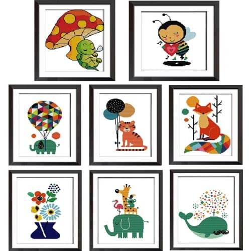 8 patterns cartoon animal series cross stitch kit stamped cross stitch 14ct 11ct count printing canvas embroidery kit needlework