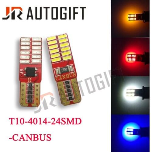 2xT10 4014 24SMD Canbus no error 24led 12V White/Red/Blue/Yellow 3014 194 car LED bulbs Auto Lamp signal wedge Light car styling
