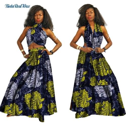 Bazin Riche African Scarf Tops and Skirt Sets for Women African Print Dashiki Traditional 2 Piece Skirt Sets Clothing WY2673