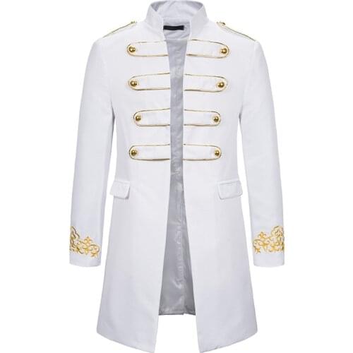 White Stand Collar Embroidery Blazer Men Military Dress Tuxedo Blazer Men Suit Jacket Nightclub Stage Cosplay Blazer Masculino