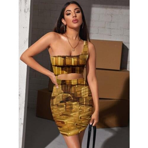 Giyu Brand Abstract Dress Women Psychedelic Vestido Sexy Golden Pleating Womens Clothing Club Vintage Korean Style High Quality