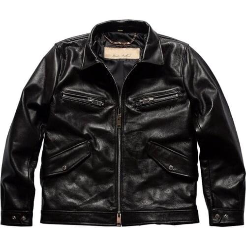 BU20 Read Description! Asian Size Excellent Cow Leather Winter Jacket Mens Classic Cowhide Leather Coat