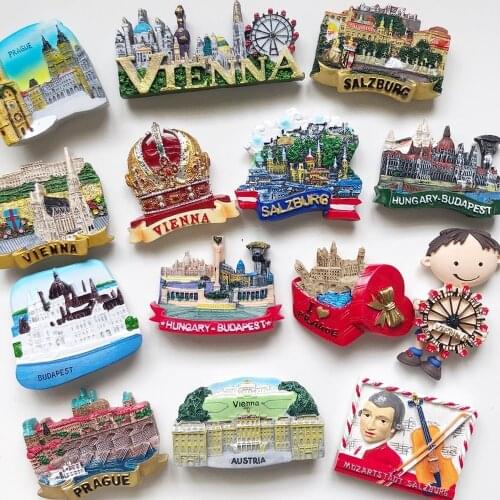 European Tourist Souvenirs Fridge Magnets 3D Austria Czech Republic Hungary Refrigerator Magnet Vienna Prague Budapest