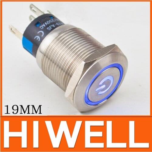 Latching type ring illuminated push button power sign also light up 19mm 1NO1NC