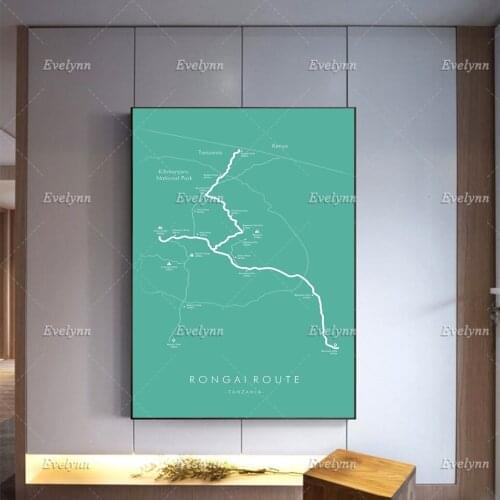 Rongai Route Map | Rongai Route Poster | Kilimanjaro Hiking Prints | Hiking The Kilimanjaro | Trail Map Art | Modern Home Decor