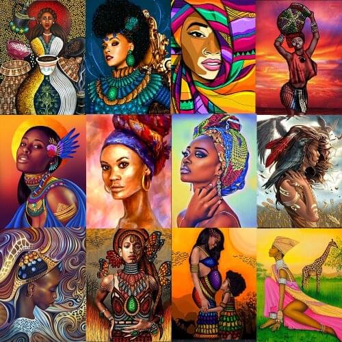 5D DIY Girl Picture Diamond Painting African Woman Full Round Diamond Embroidery Mosaic Portrait Cross Stitch Kit Art Home Decor