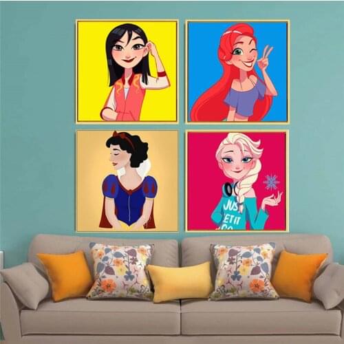 Canvas Paintings Cartoon Princess Disney Modern Animated Characters Poster Wall Art Picture Print for Girls Room Home Decorati