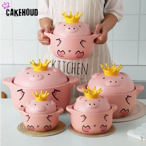 Ceramic Soup Pot Stew Pot Casserole Taji Pot Soup Porridge Household Cute Cartoon Piggy Heat-resistant Open Flame Gas Soup Pots