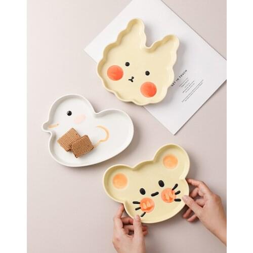 Japanese Cartoon Ceramic Plate Household Children Breakfast Plate Afternoon Tea Tableware Cute Dessert Plate Salad Fruit Plate