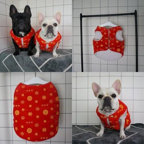 Chinese New Year Pug Clothes Winter Dog Coat Jacket Tang Suit Warm Pet Outfit Pomeranian Poodle Bichon French Bulldog Costume