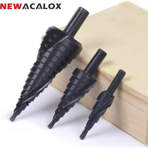NEWACALOX 4-32mm HSS Cobalt Step Drills Nitrogen Spiral for Metal Cone Drill Bit Set Triangle Shank Hole Woodworking Wood Cutter