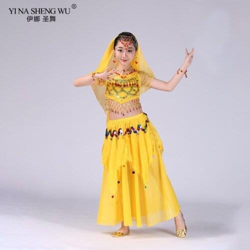 Performance Belly Dancing Costume Set Kids Indian Dance Girl Bellydance Costume Dancewear Girl Egypt Dance Costumes 4pcs