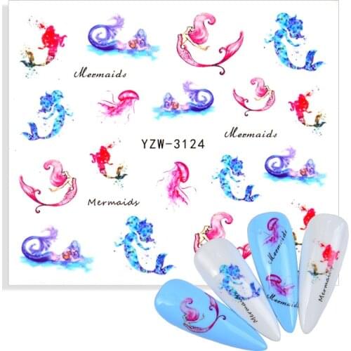 Summer Water Transfer Nail Art Stickers Ocean Animal Cartoon Mermaid Sliders Starfish Octopus Whale Jellyfish Decor Decal