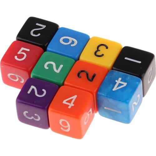 10pcs Acrylic Dice Set 6-sided Dice 1-6 for Table Game Kids Math Practice Multi-Color Mathematics Fraction Dices