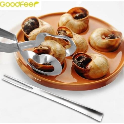 Goodfeer Snail Tongs Seafood Fork Set 304Stainless Steel Hollow Head Small Food Clips Mini Crab Oyster Picks Serving Utensils