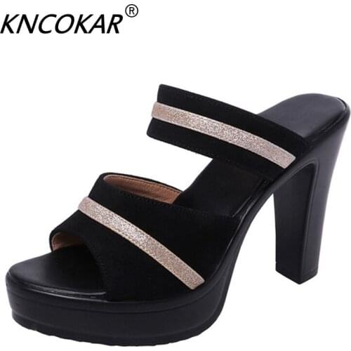 Summer New Wear High Heel Fashion Sandals Thick Platform Waterproof Platform With Open Toe Large Size 32-43 Female Slippers