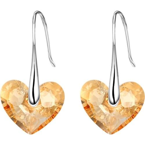 New Love Heart Drop Earrings Hanging Hearts Crystals For Women Party Silver Color Ear Jewelry Friends Gift