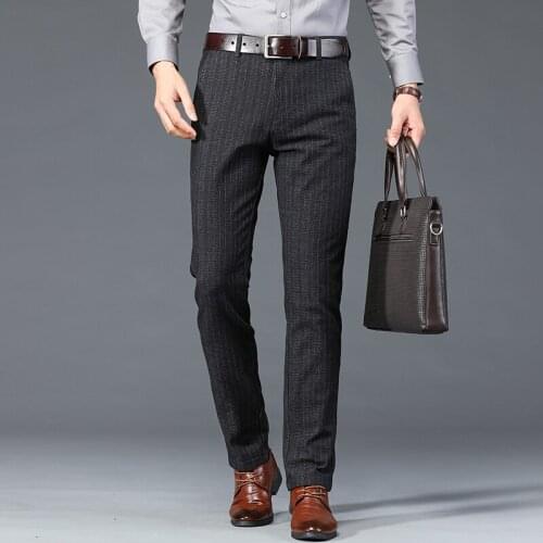 Autumn Winter Men Dress Pants Slim Fit Men Office Trousers Formal Wedding Men Classic stripe Pants Business Suit Pants 30-40