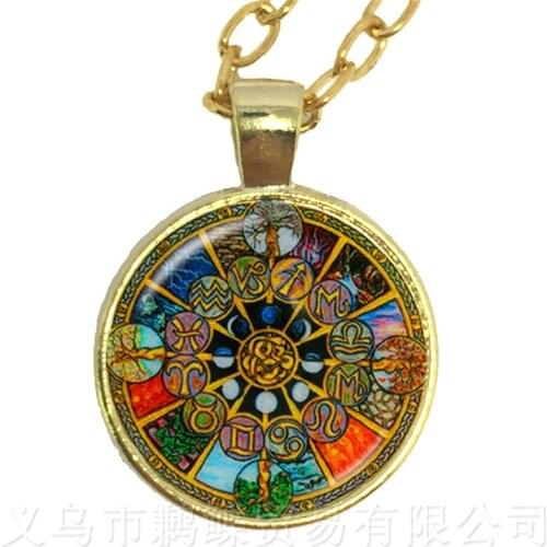 12 Zodiac Series Pattern Glass Cabochon Constellation Glass Dome Jewelry Necklace Birthday, Star Sign Best Gift Sweater chain