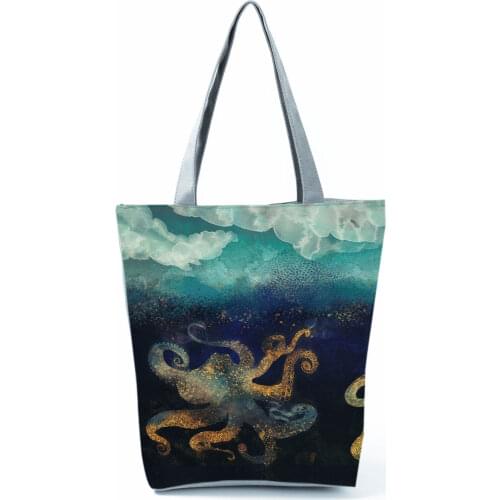 Landscape Womens Casual Bag Octopus Print Shoulder Bag Fashion All-Match Handbag Eco Portable Shopping Bag Practical Travel Bag