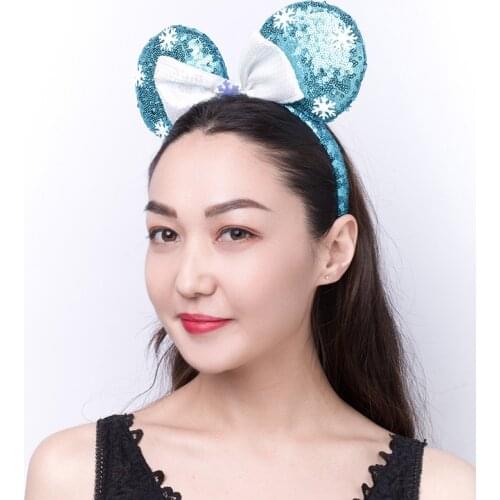 New sequined bow headbands Europe and America Mickey ears headbands green material cute headbands hairbands