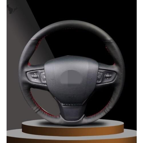 Hand-stitched Black Artificial Leather Steering Wheel Cover for Peugeot 408 2014 2015