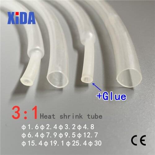 Clear 3: 1 1 M / Lot Transparent Heat Shrink Tube With Double Wall Glue Diameter 1.6 / 2.4 / 3.2 / 4.8 / 6.4 / 7.9 / 9.5 / 12.7m