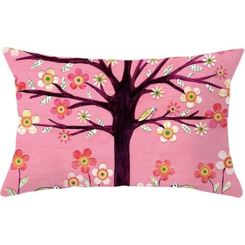 Rectangle Tree Flower Pillowcase Blend Cotton Pillow Cover Sofa Bed Cushion Case Hidden Zipper Closure Home Decor 30x50cm