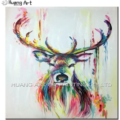 Hand painted Modern Colorful Deer Oil Painting On Canvas Animal Oil Picture for Home Decor Painting Wall Picture For Living Room