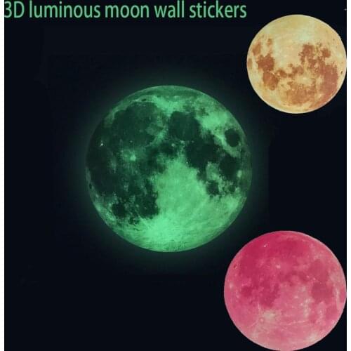 Luminous Moon 3D Wall Refective Sticker 12/20/30cm for Home Kids Room bedroom Decoration Decor Glow in the dark Wall Stickers