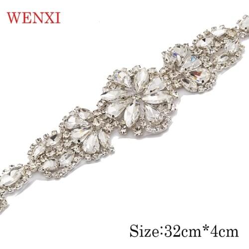 WENXI 10pcs Wholesale Bride Gown Rhinestones Applique Accessory For Wedding Dress Belt Clear Rose Gold Crystal WX837B