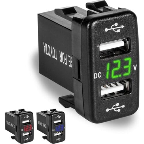 DC 12v USB Socket Charger Voltage Meter Voltmeter Cigarette Lighter 2 Port Power Adapter Charger Interface For Toyota