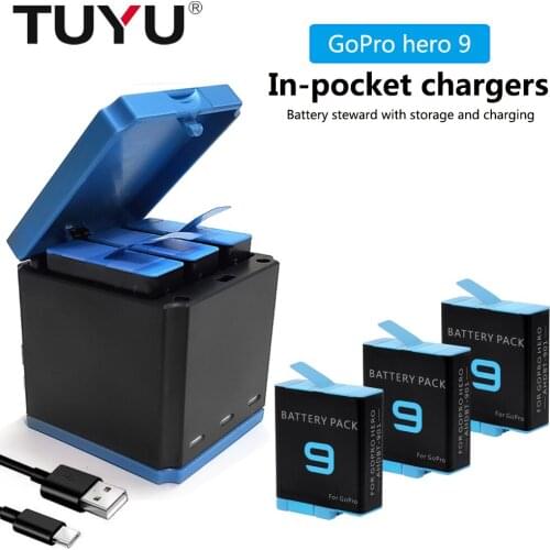 TUYU For GoPro 9 3 Ways LED Light Battery Charger Storage Charging Box For GoPro Hero 9 Black Accessories