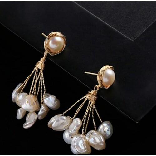 Natural Fresh Water White Pearl Boho Dangle Flower Earrings For Women Gifts Wedding Drop Earring Jewelry Bijoux Femme Earring
