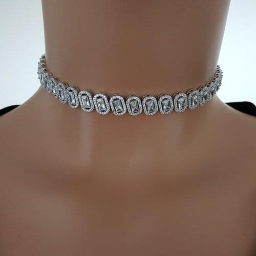 Women Choker Necklace Baquette Fashion 925 Sterling Silver Choker for Woman Made in TURKEY