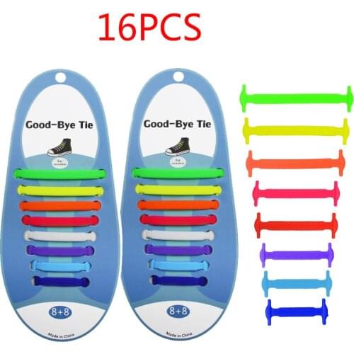 16PCS Silicone Elastic Shoelaces Fashion Unisex Athletic No Tie Shoe Lace All Sneakers Fit Quick Shoe Lace