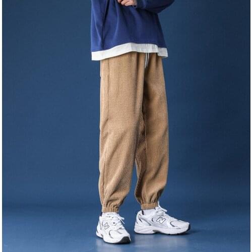 2021 Man Casual Tie Leg Straight Pants Woman Corduroy Solid Color Oversize Trousers Man Warm Korean Streetwear Pants 6 Color