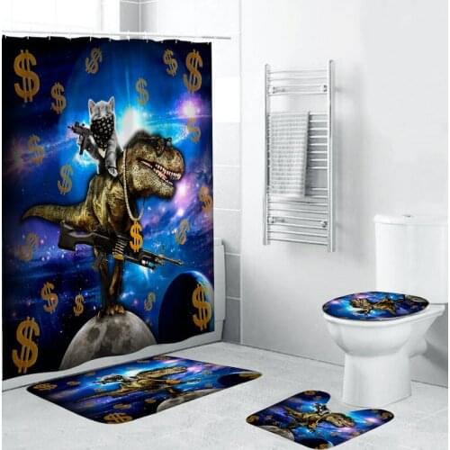 3D-Printed Animal Party Shower Curtain Shower Mat Kitchen Toilet Carpet Non-slip Floor Carpet