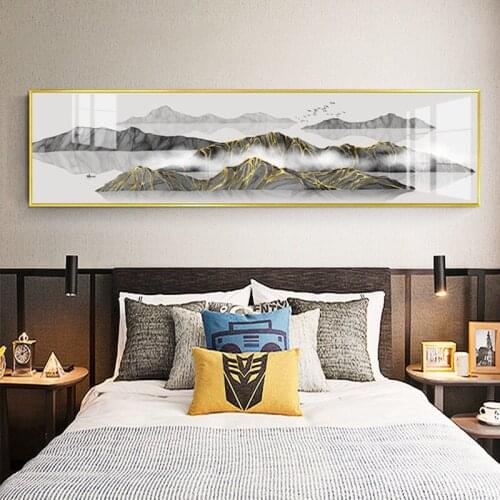 Abstract Blue Golden Annual Ring Mountain landscape Art Modern Posters Luxury Wall Picture for Living Room Home 3D Place Tableau