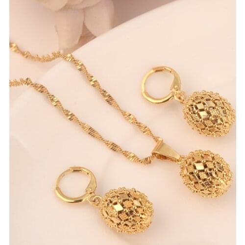 Bangrui beads Jewelry sets Classical Necklaces Earrings Set Gold Color & Brass,Arab/Africa Wedding Brides Dowry