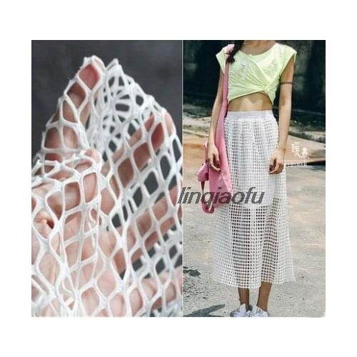 White plaid mesh fabric Soft and elastic-free hollow creative fashion dress fabric