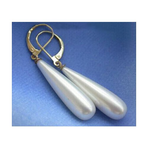 Free shipping jewelry new Charming long teardrop south sea white shell pearl dangle earrings