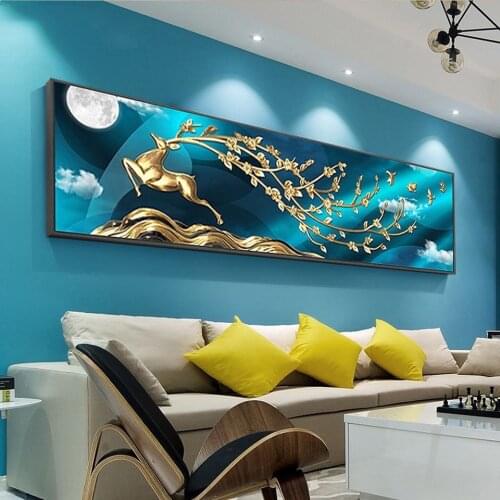 Large 5D Diy Diamond Painting Nordic Golden Deer Abstract Art Rhinestone Cross Stitch Square Round Drill Mosaic Embroidery A579