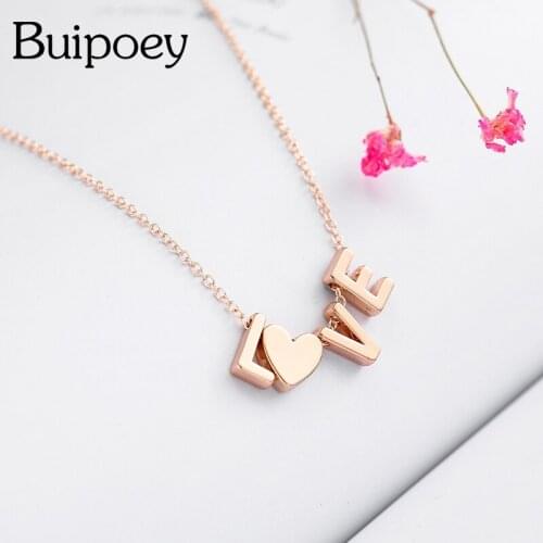 Buipoey Rose Gold Letters & Heart Charm Necklace For Women Couples Diy Simple Letter Name Initials Pendant Necklace Jewelry Gift